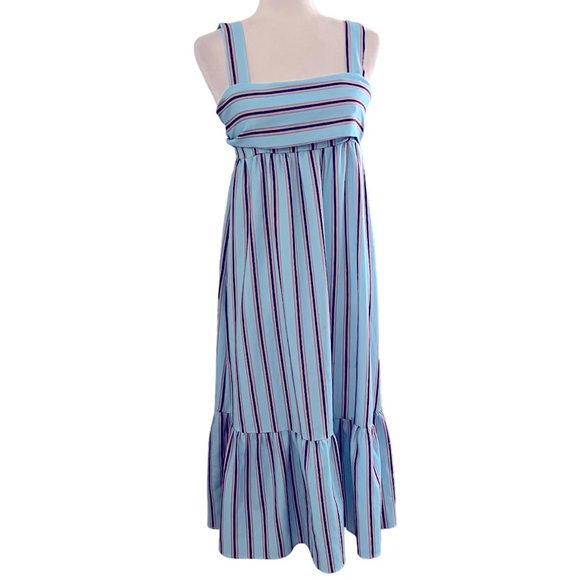 Anthropologie Zhu Sky Blue/Red Striped Maxi/Midi Sundress S - Picture 3 of 8